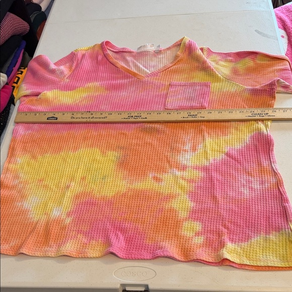 #26. 🪷Waffle knit Tie-Dye Shirt - Pink, Orange, Yellow 2x - Picture 2 of 9